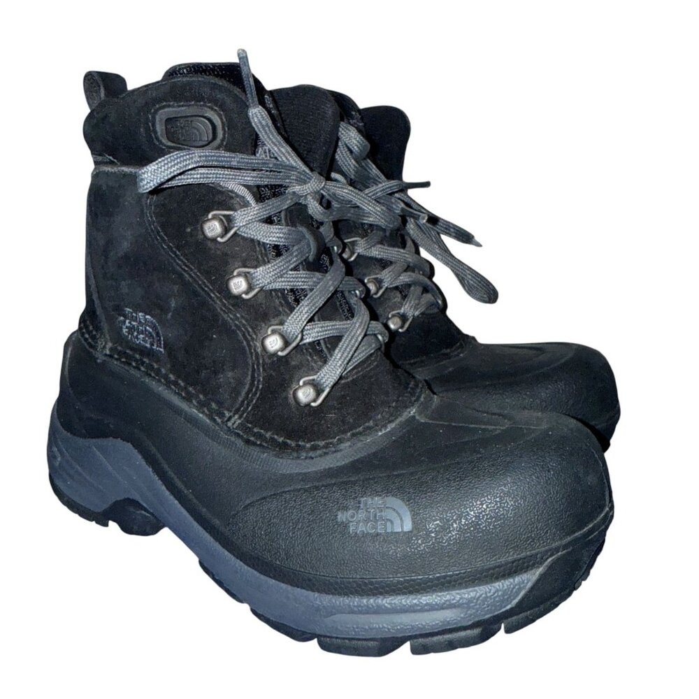The North Face Heat Seeker Winter Snow Boots Boys 3 Black Leather Waterproof